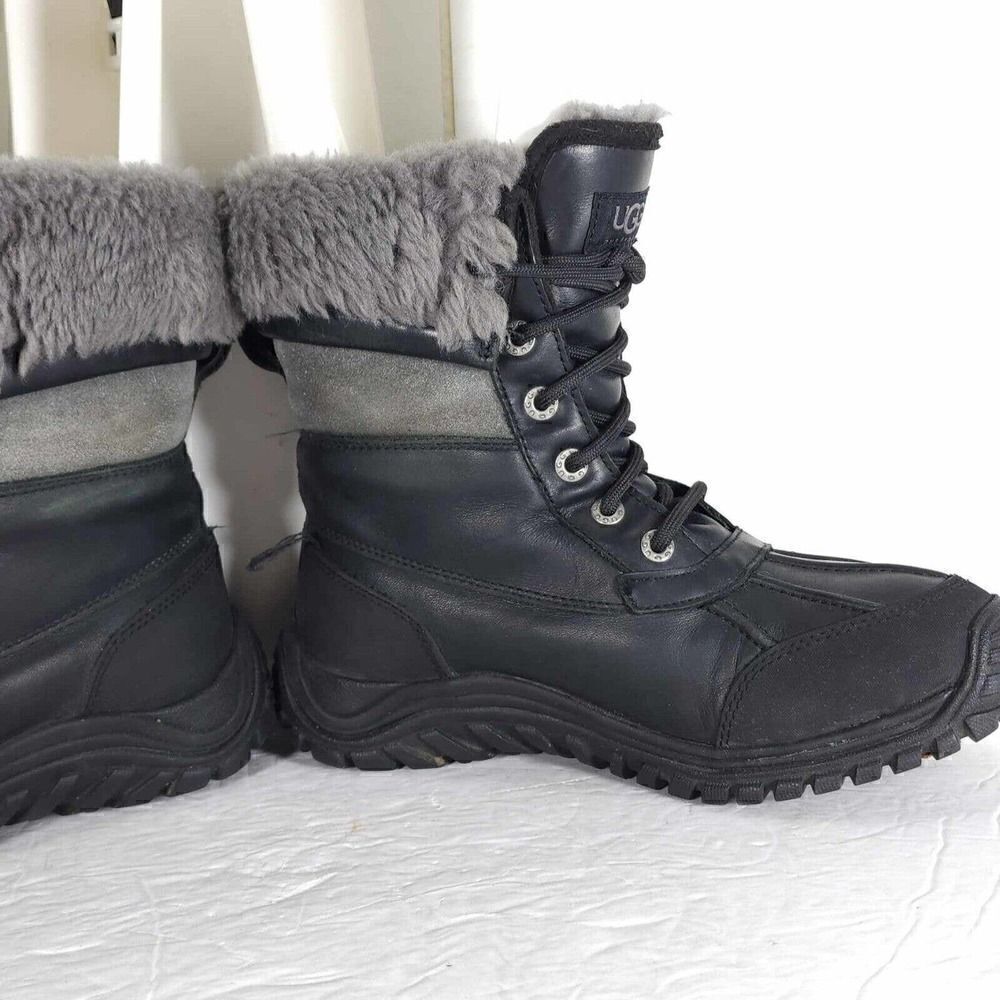 UGG Women's Adirondack Il US7 Black Leather Sheepskin Lace Up Winter Boots - Picture 7 of 12